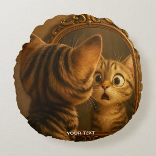 Fantasy Cute Surprised Cat Mirror Round Cushion