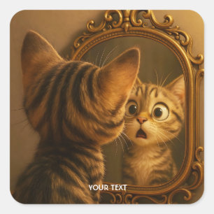 Fantasy Cute Surprised Cat Mirror Square Sticker