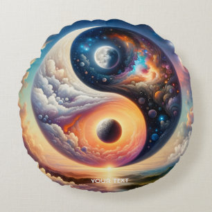Fantasy Cute Surreal Yin Yang Round Cushion