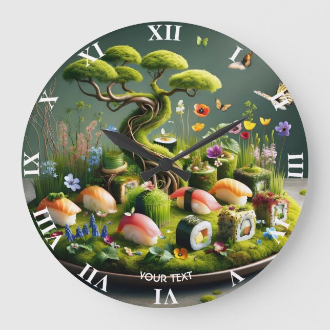 Fantasy Cute Sushi Japanese Landscape Large Clock (Front)