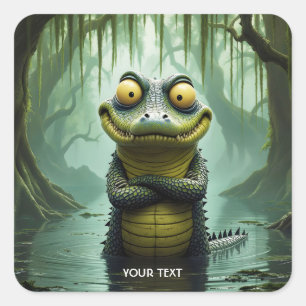 Fantasy Cute Swamp Forest Crocodile Square Sticker