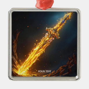 Fantasy Cute Sword Flames Cave Metal Ornament