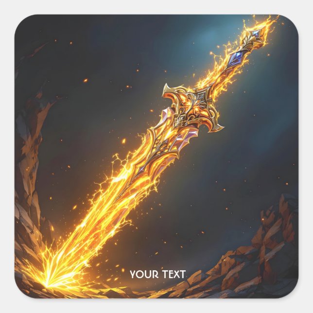Fantasy Cute Sword Flames Cave Square Sticker (Front)