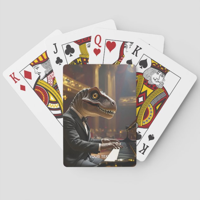 Fantasy Cute T-rex Playing Piano Cards (Back)