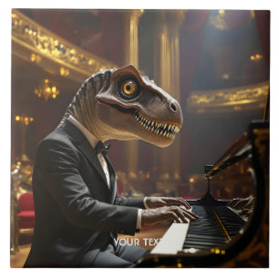 Fantasy Cute T-rex Playing Piano Ceramic Tile