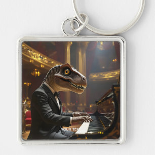 Fantasy Cute T-rex Playing Piano Key Ring