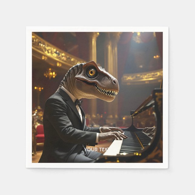 Fantasy Cute T-rex Playing Piano Napkin (Front)
