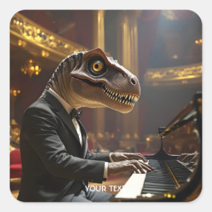 Fantasy Cute T-rex Playing Piano Square Sticker
