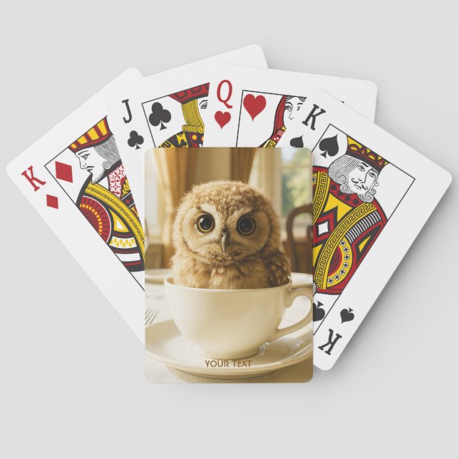 Fantasy Cute Tea Owl Baby Playing Cards (Back)