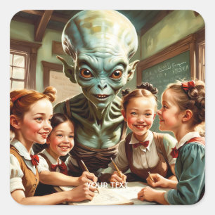 Fantasy Cute Teacher Students School Square Sticker