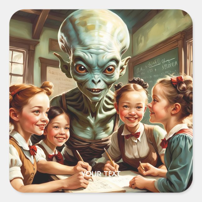 Fantasy Cute Teacher Students School Square Sticker (Front)