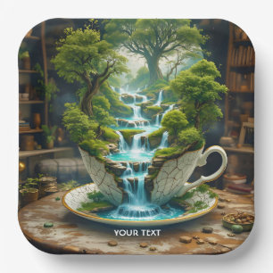 Fantasy Cute Teacup Flowing Landscape Paper Plate
