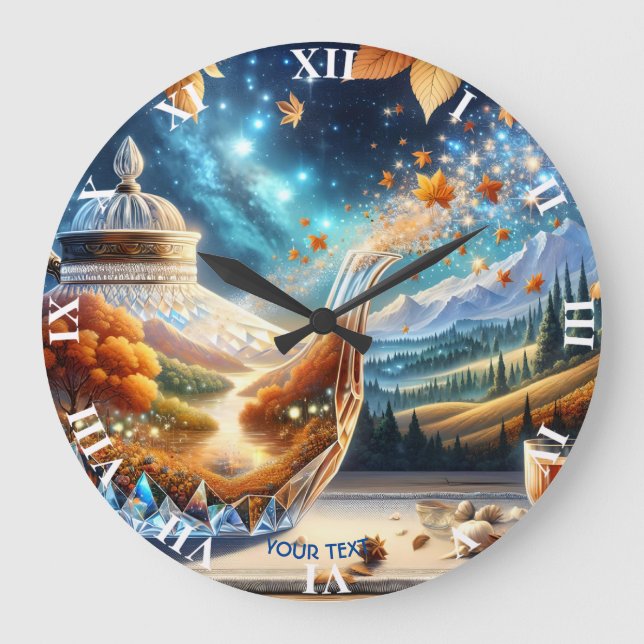 Fantasy Cute Teapot Fall Landscape Large Clock (Front)