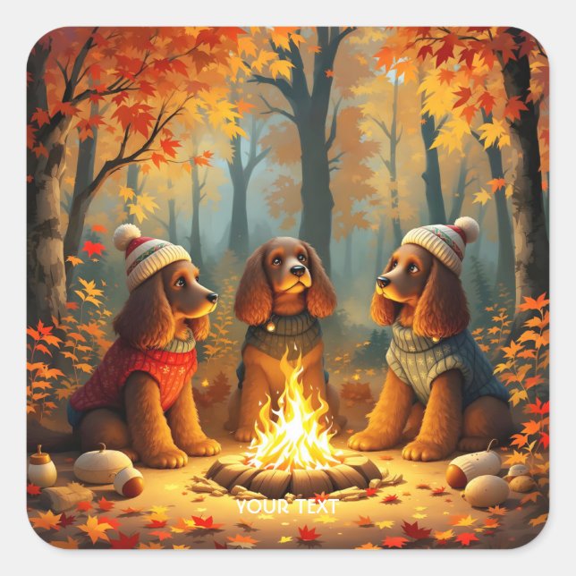 Fantasy Cute Three Autumn Dogs Square Sticker (Front)
