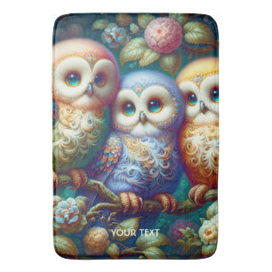 Fantasy Cute Three Baby Owls Bath Mat