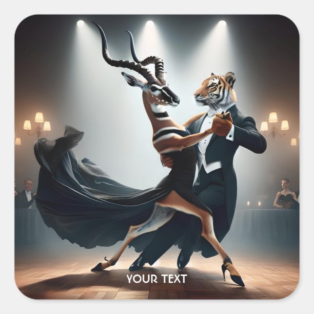 Fantasy Cute Tiger Antelope Tango Square Sticker (Front)