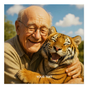 Fantasy Cute Tiger Old Man Poster