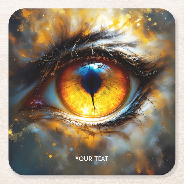 Fantasy Cute Tiger Orange Eye Square Paper Coaster (Front)