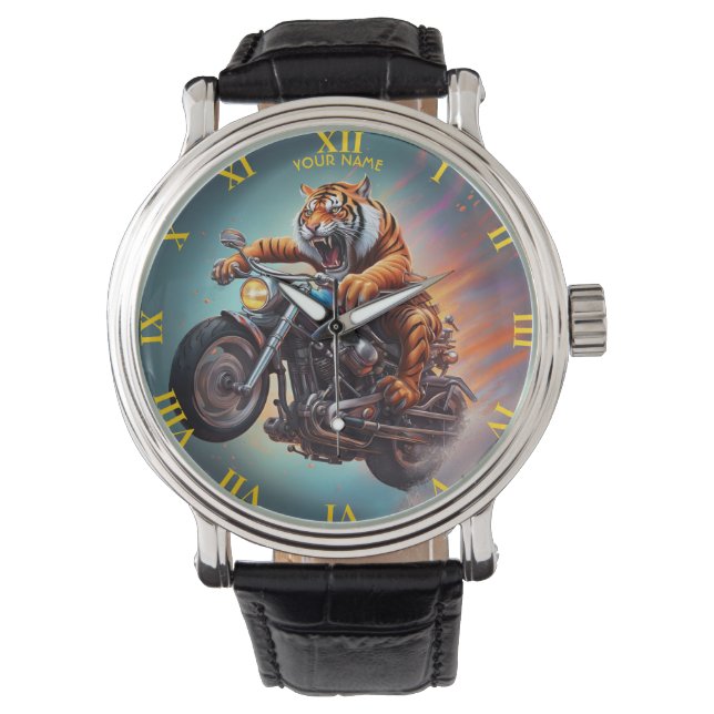 Fantasy Cute Tiger Riding Bike Watch (Front)
