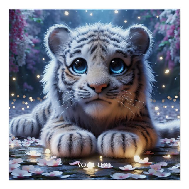 Fantasy Cute Tiger White Baby Poster (Front)