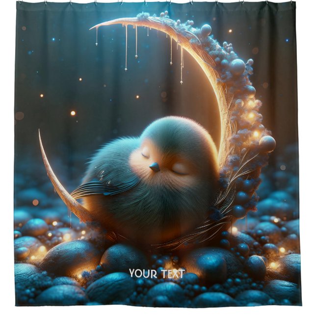 Fantasy Cute Tiny Bird Moon Shower Curtain (Front)