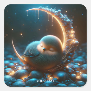 Fantasy Cute Tiny Bird Moon Square Sticker