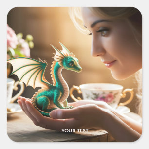 Fantasy Cute Tiny Iridescent Dragon Square Sticker