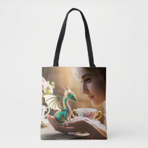 Fantasy Cute Tiny Iridescent Dragon Tote Bag