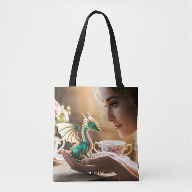 Fantasy Cute Tiny Iridescent Dragon Tote Bag (Front)