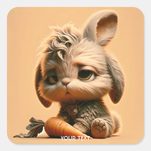 Fantasy Cute Tired Rabbit Carrot Square Sticker (Front)
