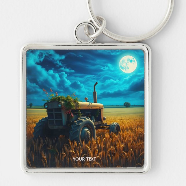 Fantasy Cute Tractor Moon Field Key Ring (Front)