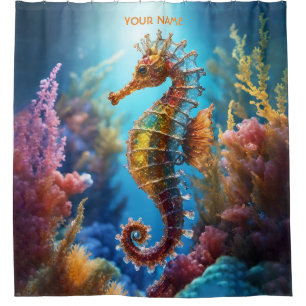 Fantasy Cute Transparent Crystal Seahorse Shower Curtain