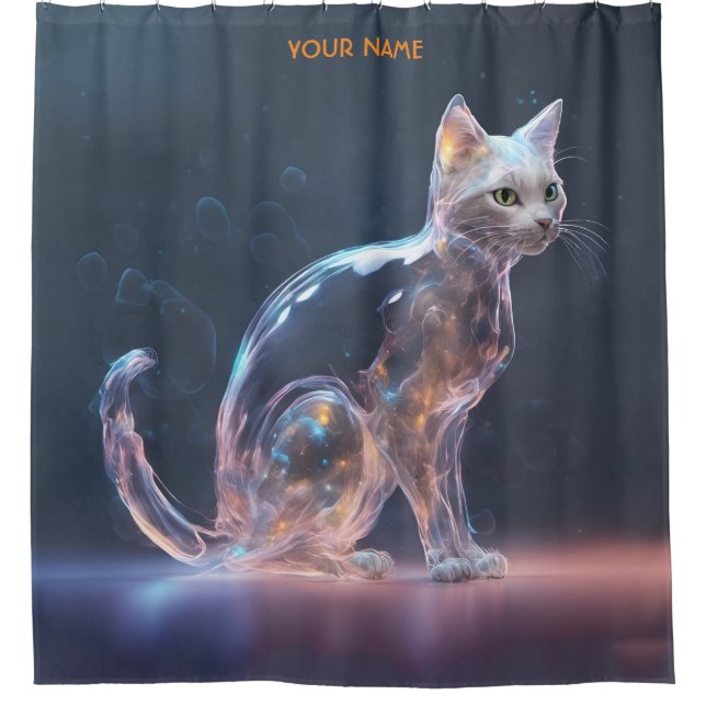 Fantasy Cute Transparent Ghost Cat Shower Curtain (Front)