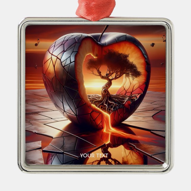 Fantasy Cute Tree Apple Fire Metal Ornament (Front)