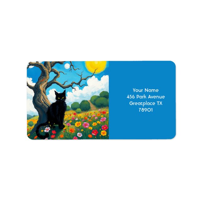 Fantasy Cute Tree Cat Flowers Label (Front)