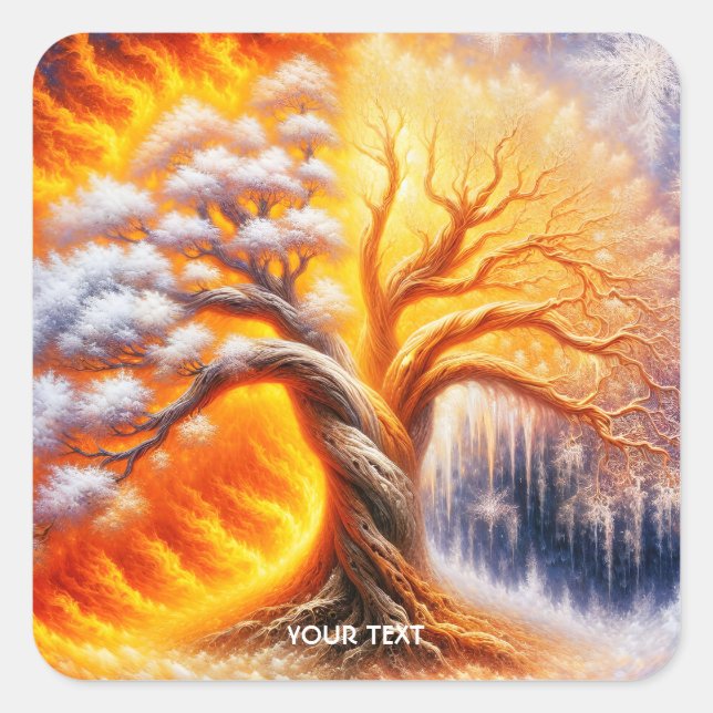 Fantasy Cute Tree Fire Snow Square Sticker (Front)