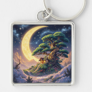 Fantasy Cute Tree Moon Clouds Key Ring