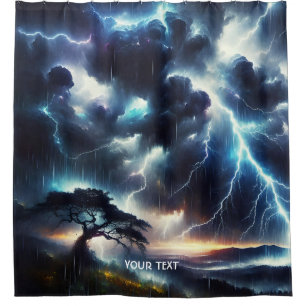 Fantasy Cute Tree Rain Lighting Shower Curtain