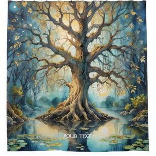 Fantasy Cute Tree Swamp Night Shower Curtain