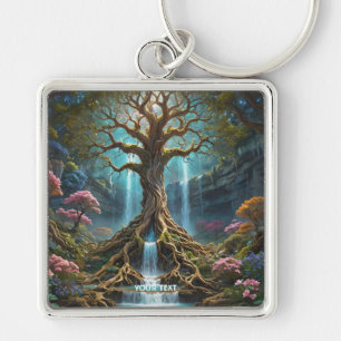 Fantasy Cute Tree Waterfall Forest Key Ring