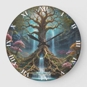 Fantasy Cute Tree Waterfall Forest Large Clock