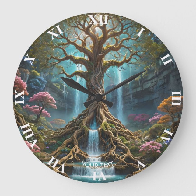 Fantasy Cute Tree Waterfall Forest Large Clock (Front)