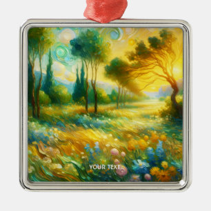 Fantasy Cute Trees Abstract Landscape Metal Ornament