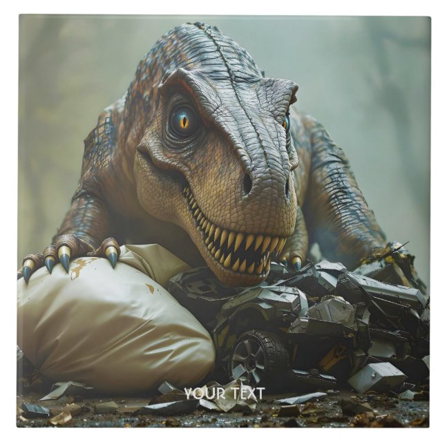 Fantasy Cute Trex Wreck Car Ceramic Tile (Front)