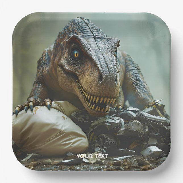 Fantasy Cute Trex Wreck Car Paper Plate (Front)