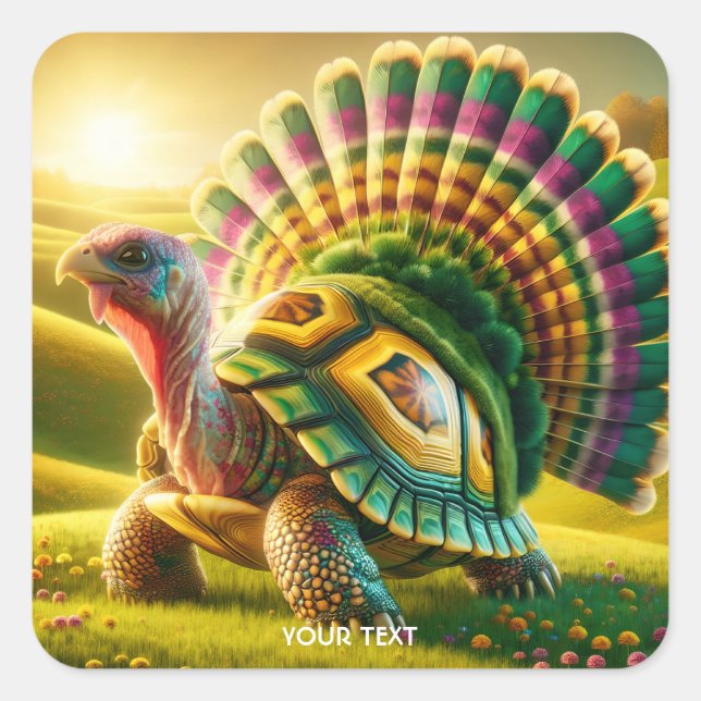 Fantasy Cute Turkey Turtle Mix Square Sticker (Front)