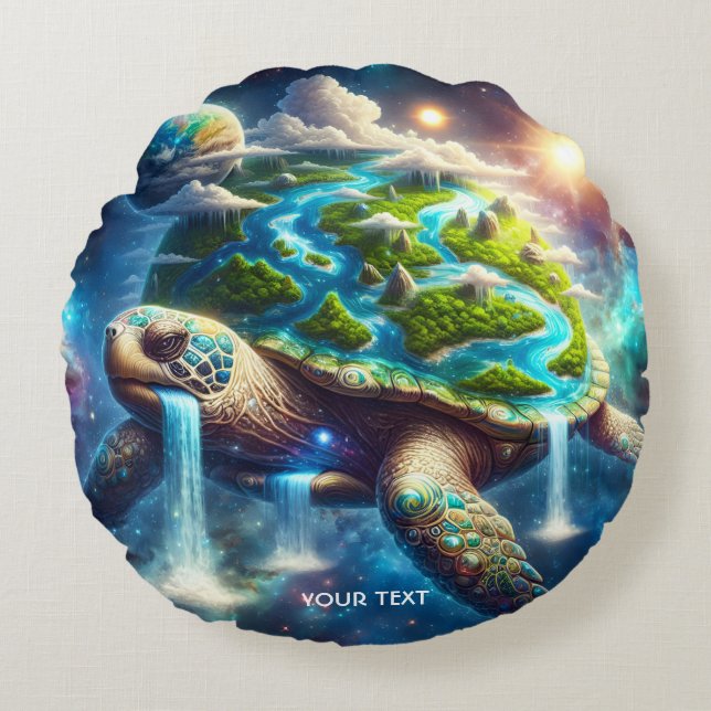 Fantasy Cute Turtle Space Earth Round Cushion (Front)