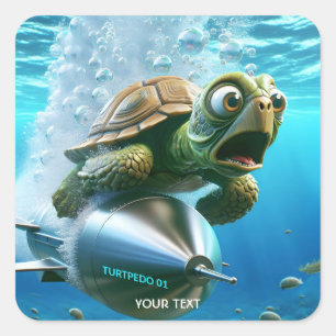 Fantasy Cute Turtle Torpedo Sea  Square Sticker