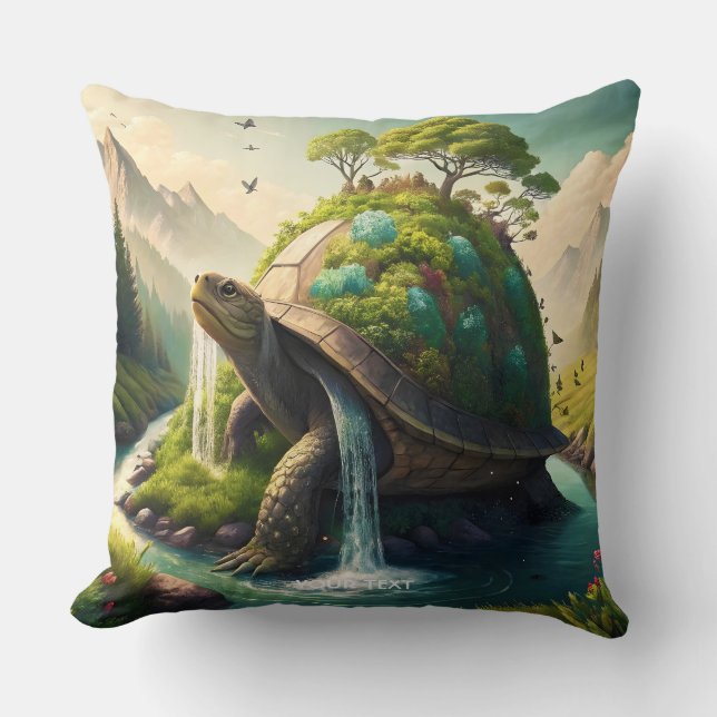 Fantasy Cute  Turtle Waterfall Forest Cushion (Front)