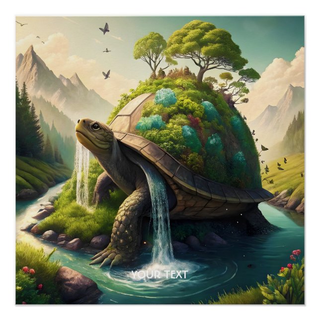 Fantasy Cute  Turtle Waterfall Forest Poster (Front)
